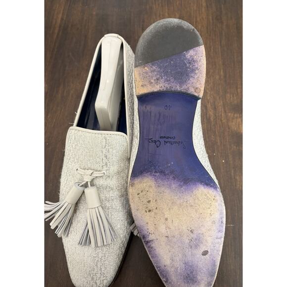 Sebastian Cruz Couture Men’s Silver Slip Sequin Loafers Tassle 40 Size 7.5 $1495 main image 4